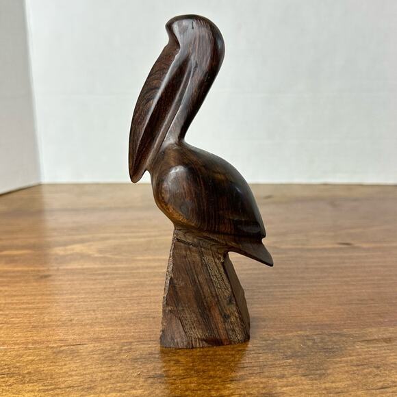 Vintage Hand Carved Hardwood Pelican 6" Figure Statue Bird Retro MCM - Picture 7 of 7
